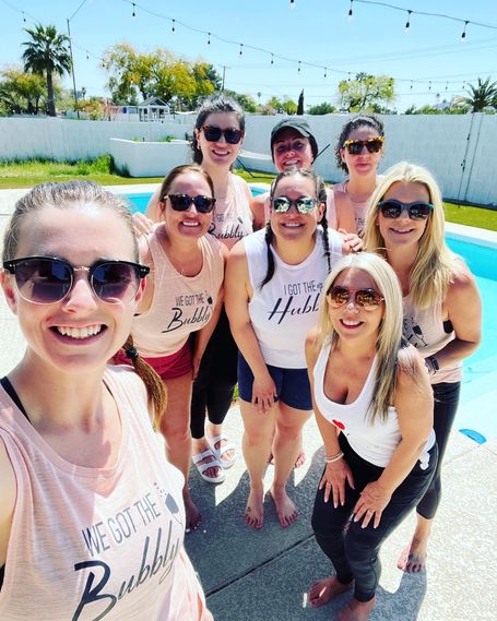 group of girls participating in yoga for a bachelorette party